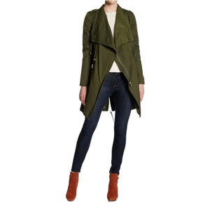 Guess Women's Olive Green Asymmetrical Zip Trench Utility Coat Size S